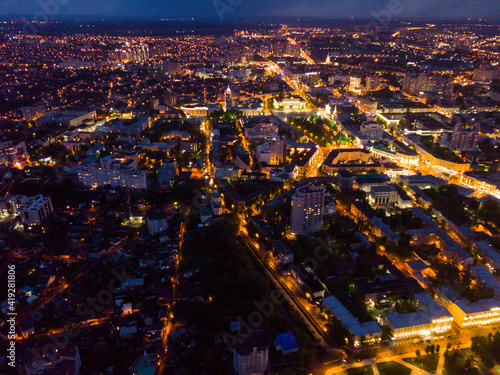 Aerial view of modern Voronezh cityscape in night lights, Russia.. © JackF
