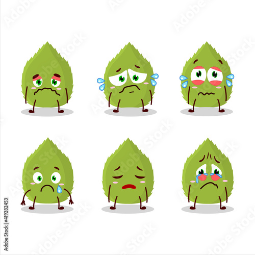 Basil leaves cartoon character with sad expression