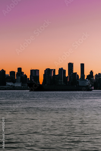 city skyline at sunset