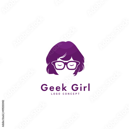 Geek Girl Logo Symbol Design Template Flat Style Vector
