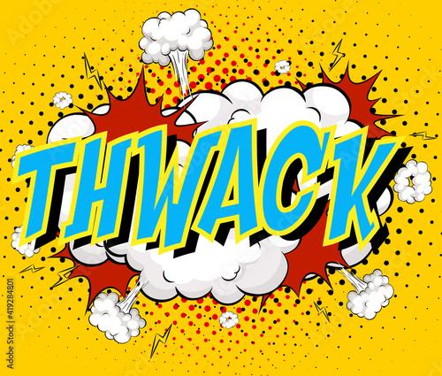 Word Thwack job on comic cloud explosion background