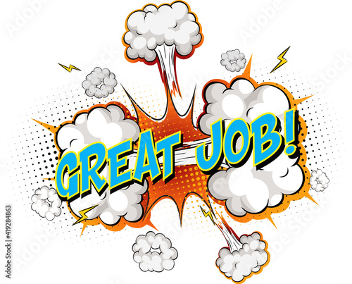 Word Great Job on comic cloud explosion background