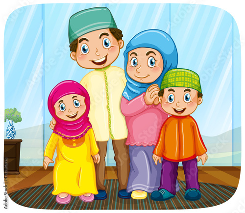 Cute muslim family cartoon character