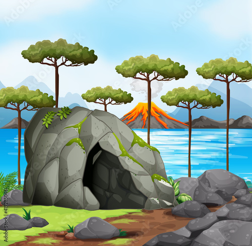 Volcanic eruption outdoor scene background
