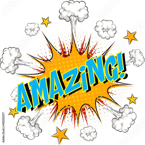 Word Amazing on comic cloud explosion background