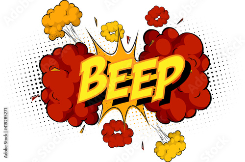 Word Beep on comic cloud explosion background