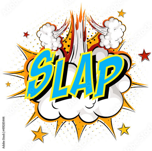Word Slap on comic cloud explosion background