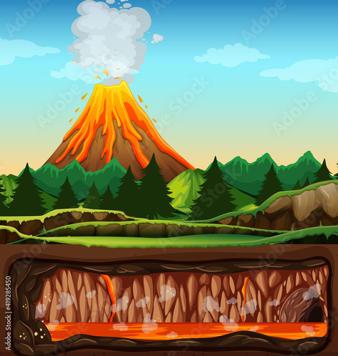Volcanic eruption outdoor scene background