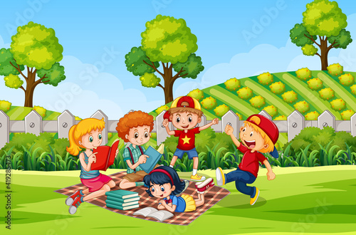 Children at ourdoor nature background