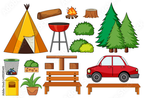 Set of camping objects isolated