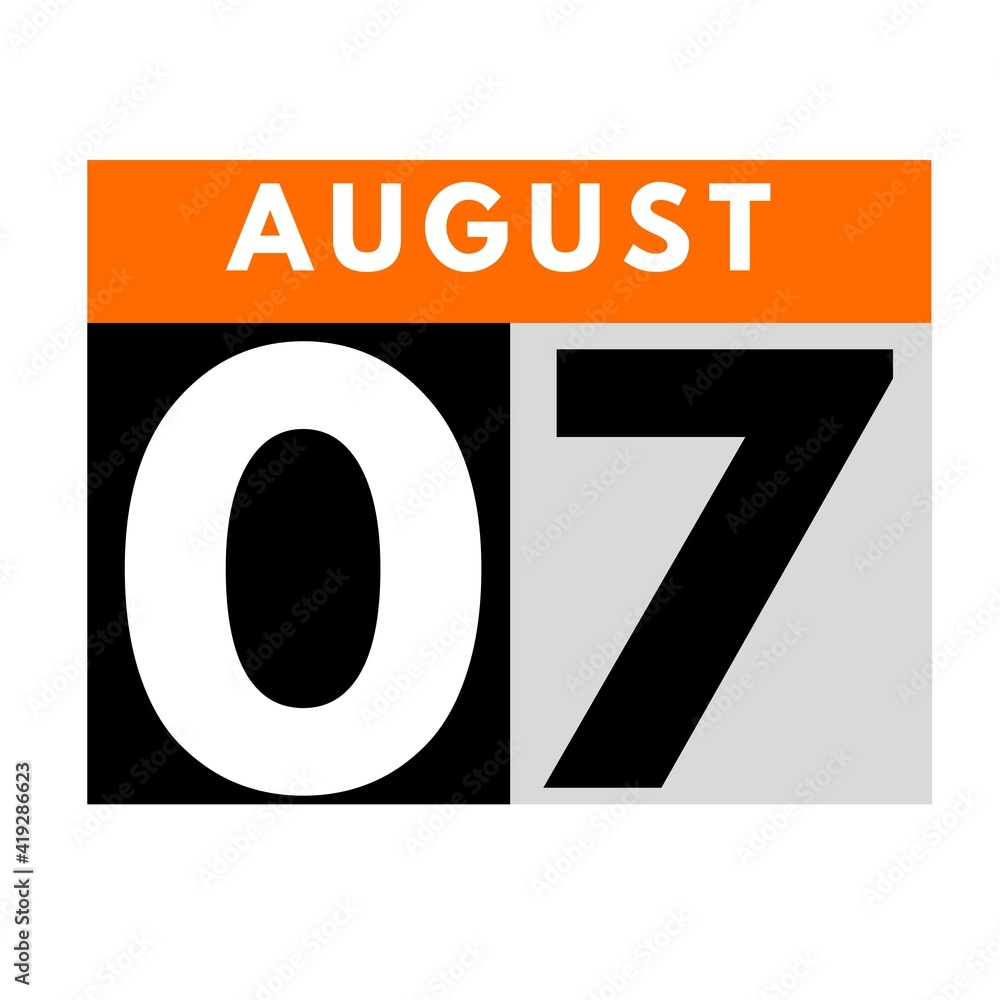 August 7 . flat daily calendar icon .date ,day, month .calendar for the month of August August 7 . flat daily calendar icon .date ,day, month .calendar for the month of August