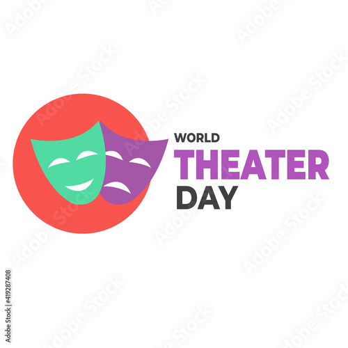World Theatre Day, March 27. Mask Vector illustration for social media template isolated in white background