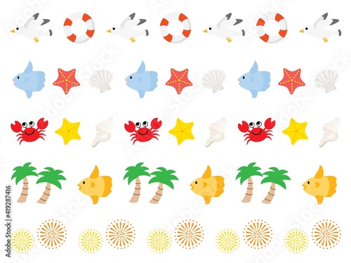 夏の素材のラインイラスト