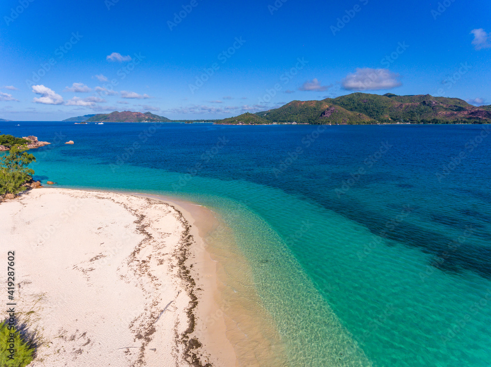 An aerial view on the Curieuse and Praslin islands, Seychelles