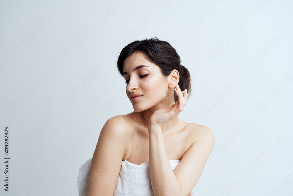 Pretty woman naked shoulders skincare shower cropped view Pretty woman naked shoulders skincare shower cropped view
