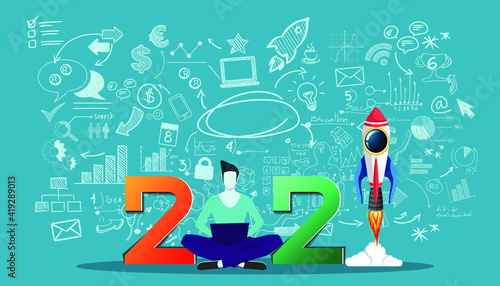 Wallpaper Mural Man  think analyze creative   with 2021 new year for success,modern Idea concept vector illustration. Torontodigital.ca