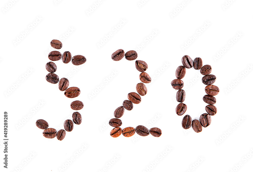 The number 520 of coffee beans The number 520 of coffee beans