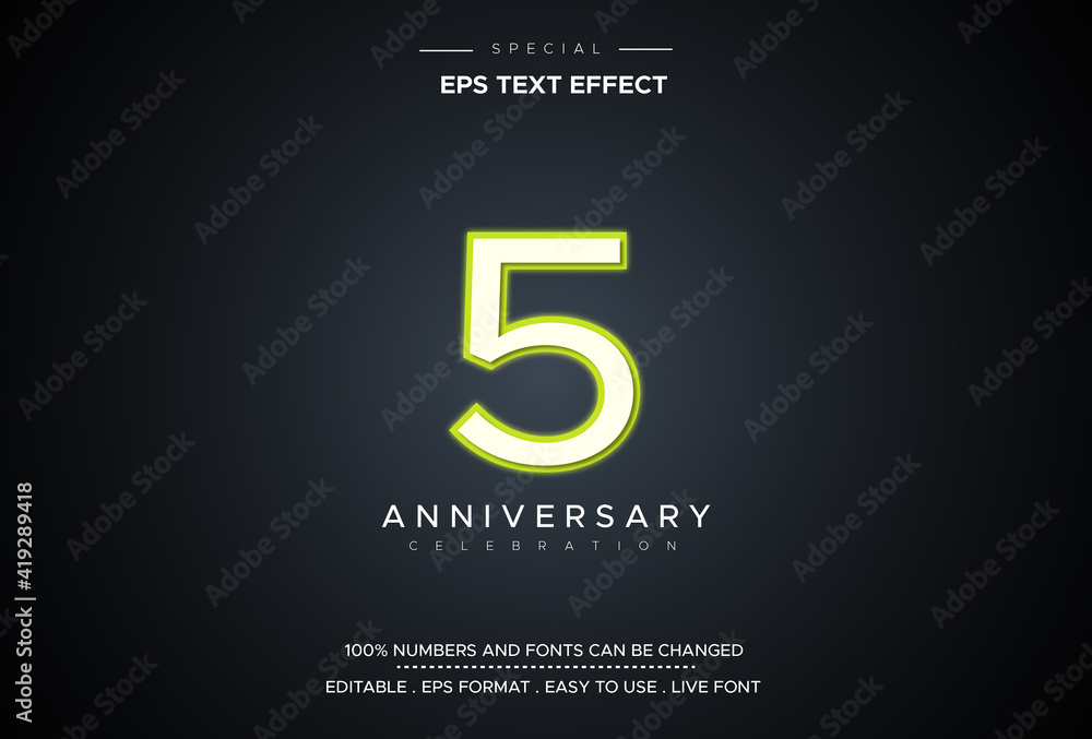 Editable text style effect with 5th anniversary numbers Editable text style effect with 5th anniversary numbers