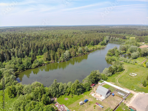 Aerial view of the pond of Koli Modny in the village of Russkoye (Kirov, Russia) photo