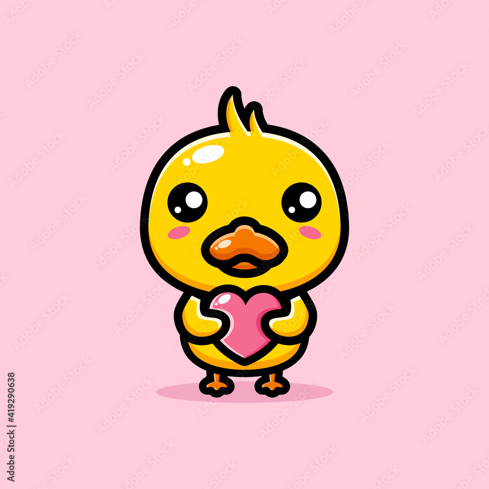 cute duck animal cartoon character design is hugging love Stock Vector |  Adobe Stock