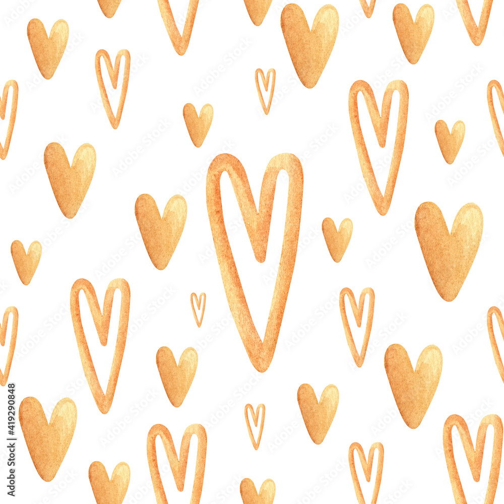 Hearts pattern. Watercolor illustration on white background. Lovely, an illustration for postcards, posters, textile design and other. Hearts pattern. Watercolor illustration on white background. Lovely, an illustration for postcards, posters, textile design and other.
