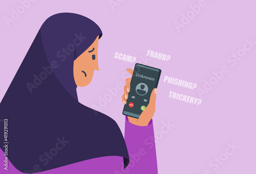 Incoming Call from Unknown or Private Number. Potential Scam, Fraud, Phishing, Blackmail and Trickery. Can be Used for Digital and Printable Infographic.