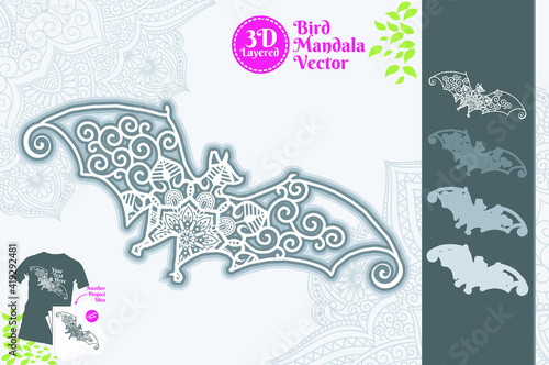 Bird Mandala SVG 3D Layered
