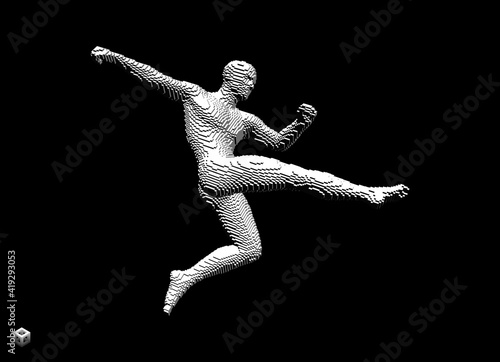Football player constructing from cubes. Human body model. Design for sport. Voxel art. 3D vector illustration.