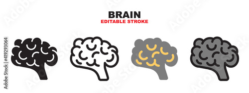 Brain icon set with different styles. Editable stroke and pixel perfect. Can be used for web, mobile, ui and more.