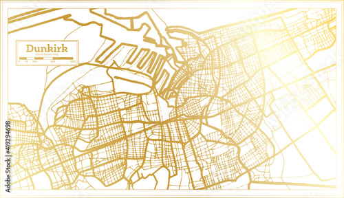 Dunkirk France City Map in Retro Style in Golden Color. Outline Map.