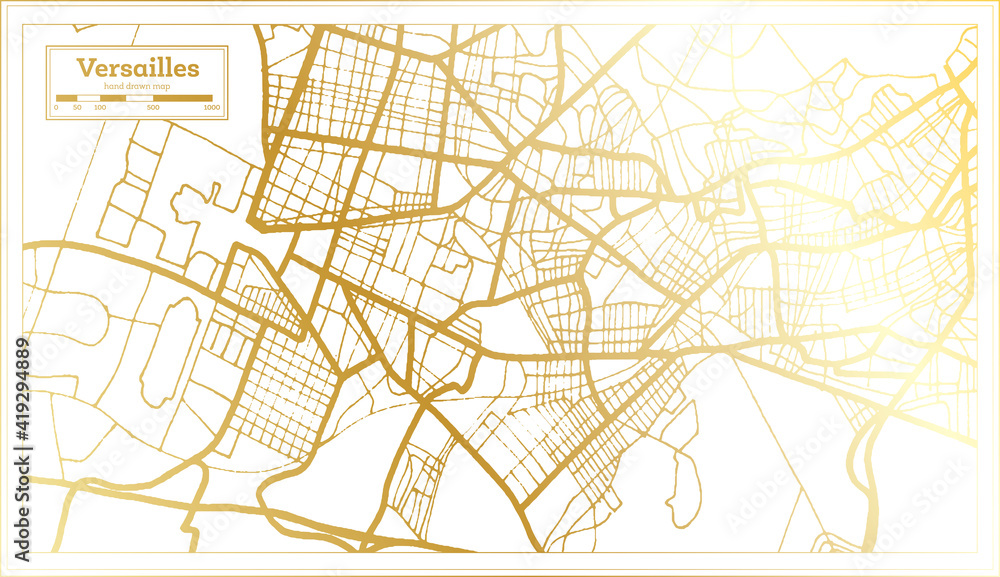 Versailles France City Map in Retro Style in Golden Color. Outline Map.