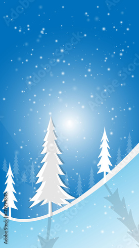 White christmas tree on blue shadow vertical background. Winter background tree and sky. © sakda
