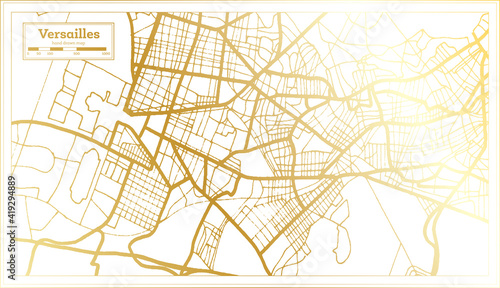 Versailles France City Map in Retro Style in Golden Color. Outline Map.