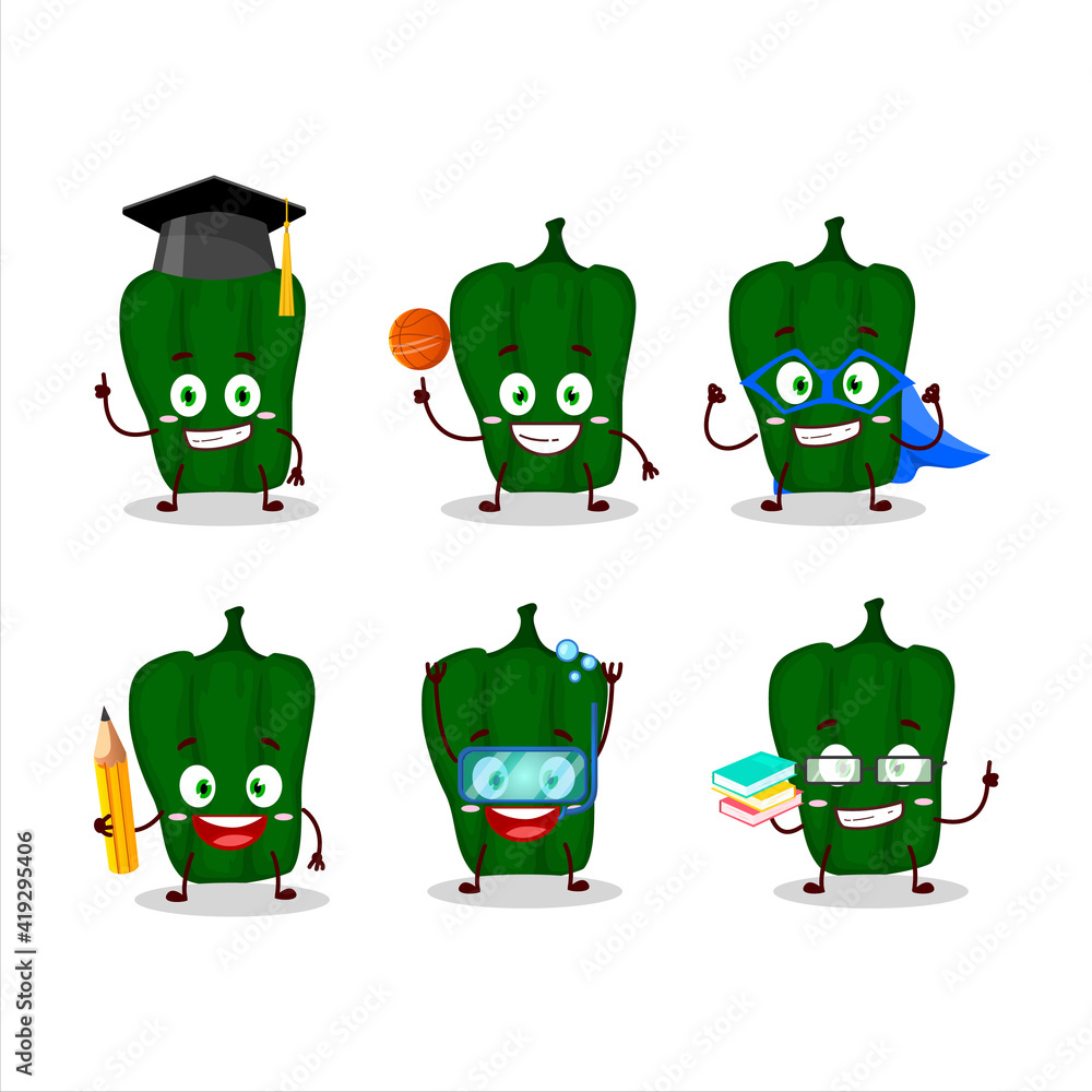 School student of new poblano cartoon character with various expressions School student of new poblano cartoon character with various expressions