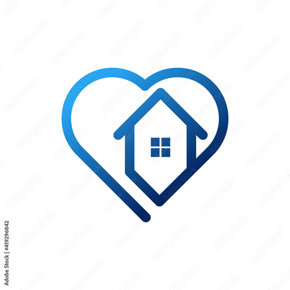 Obraz premium Home with heart shape Logo Icon Vector design illustration. Home with Love logo icon design concept vector template. Trendy House with heart shape icon design for website, symbol, logo, sign, app, UI