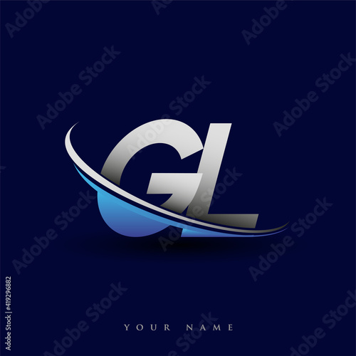 initial letter GL logotype company name colored blue and grey swoosh design. vector logo for business and company identity.