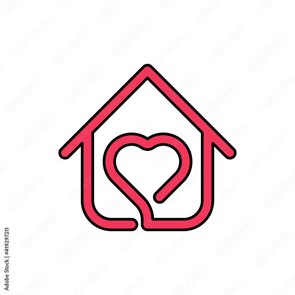 Stay at Home Logo Icon Vector design illustration. Home with Love icon design concept. Home with heart shape icons shows messages Stay at Home Logo Icon Vector design illustration. Home with Love icon design concept. Home with heart shape icons shows messages