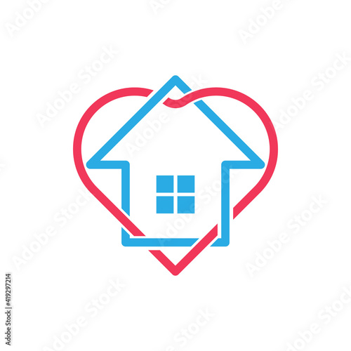 Stay at Home Logo Icon Vector design illustration. Home with Love icon design concept. Home with heart shape icons shows messages "stay home" or "stay safe" during Corona virus (COVID-19) pandemic