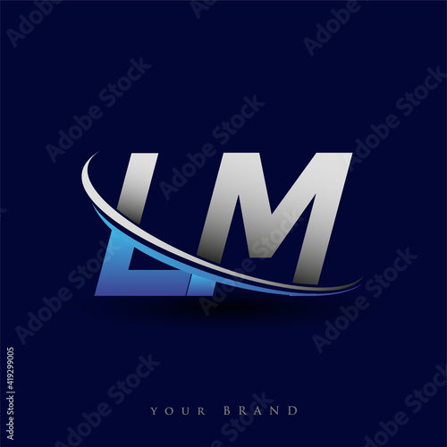initial letter LM logotype company name colored blue and grey swoosh design. vector logo for business and company identity.