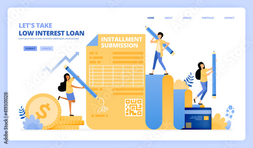 take a low interest loan agreement form. credit card installments program. vector illustration concept can be use for landing page, template, ui ux, web, mobile app, poster ads, banner, website, flyer