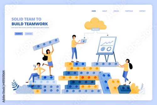 solid teamwork in building relationships. brainstorming in build success. vector illustration concept can be use for landing page, template, ui ux, web, mobile app, poster ads, banner, website, flyer