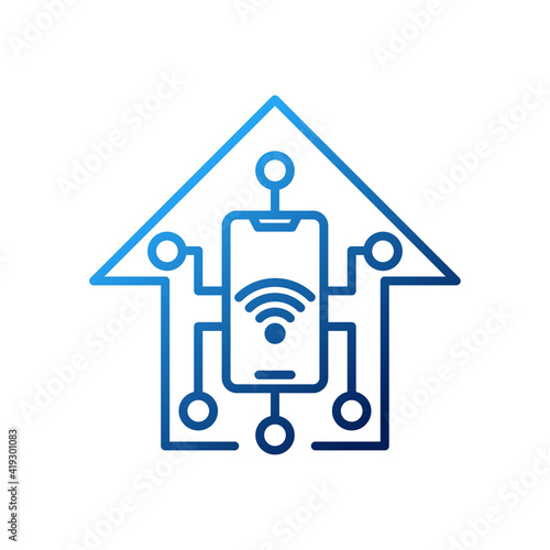 Smart Home Connection Icon Logo Vector design illustration. Smart home logo icon with wireless connection concept. Trendy Smart House vector icon flat design for website, symbol, logo, sign, app, UI