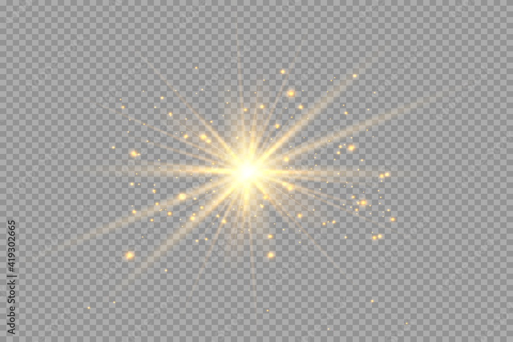 Glowing Light Star with Sparkles. Golden Light effect. Vector ...