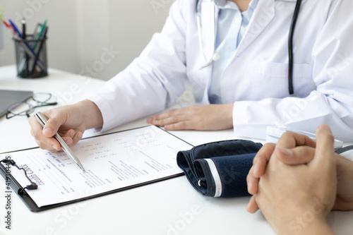 Doctor is currently diagnosing the disease and giving advice to psychiatric patients  Checking the history and medical conditions in a clinic or hospital  Health care counseling.