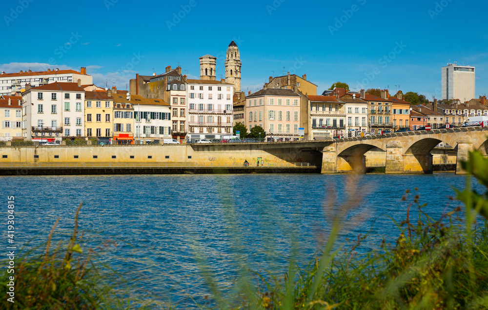 Picturesque view of Macon town with Saone river, France
