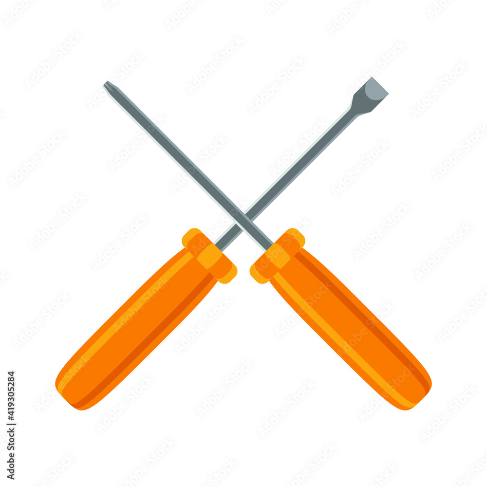 Two screwdrivers on a white background, sign for design, vector illustration Two screwdrivers on a white background, sign for design, vector illustration
