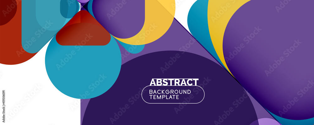 Flat geometric round shapes and dynamic lines, abstract background. Vector illustration for placards, brochures, posters and banners Flat geometric round shapes and dynamic lines, abstract background. Vector illustration for placards, brochures, posters and banners