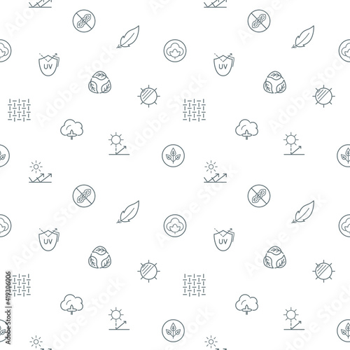 Seamless pattern with packaging symbol and recycling icon on white background. Included the icons as organic, fresh, natural, vegan, zero waste, fabric And Other Elements.