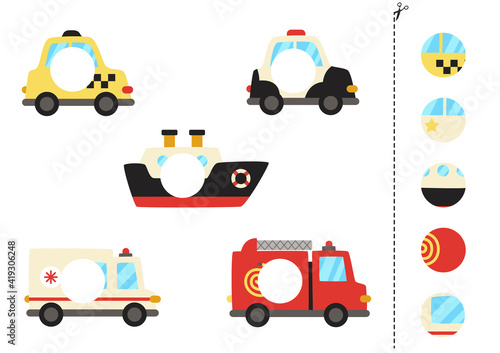 Cut and glue parts of cartoon transportation means.