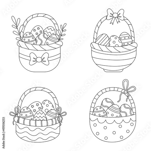 Color Easter baskets. Coloring page for kids.